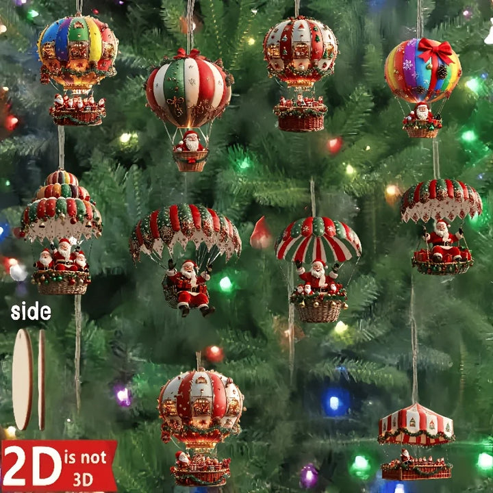 NordicJoy Décorations de Noël en Bois Montgolfière & Père Noël | Ensemble de 10 Ornements en Bois | Décorations de Sapin de Noël & Idée Cadeau
