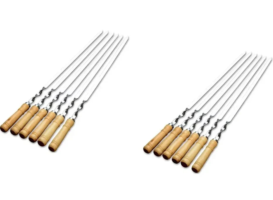 GrillSpear Brochettes de Grill 55 cm | Set de 6 | Acier inoxydable avec poignée en bois de hêtre | Extra Long & Résistant à la chaleur