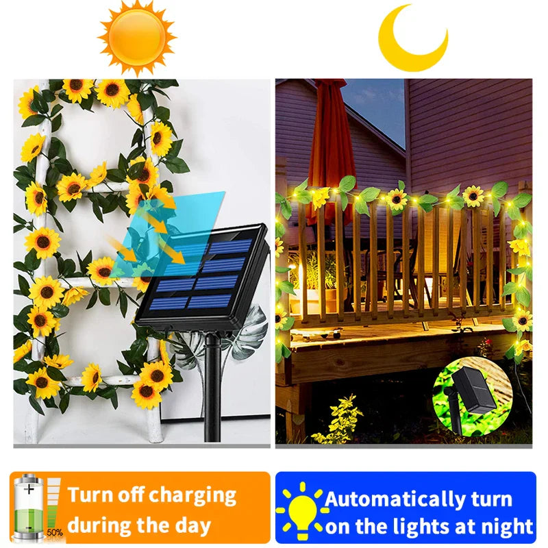 Guirlande lumineuse solaire Floralina | Design Marguerite | 8 Modes & Énergie Solaire | Pour Jardin, Mariage & Décoration