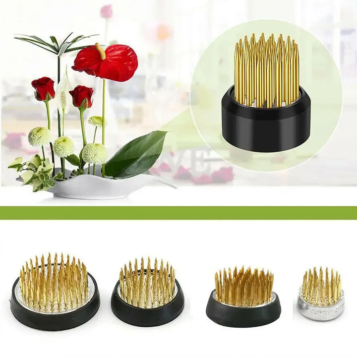 Kenzan BlütenFix | Support floral Ikebana rond | Laiton avec base en caoutchouc | Pour des arrangements floraux élégants