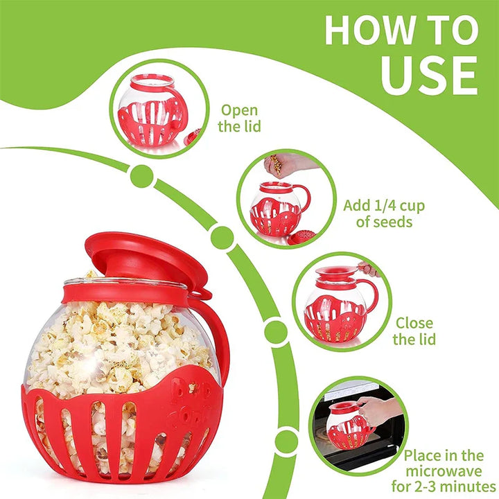 Popurella Préparateur de Popcorn au Micro-ondes en Verre Borosilicaté | Résistant à la Chaleur & Réutilisable | 1 pièce | environ 400 g