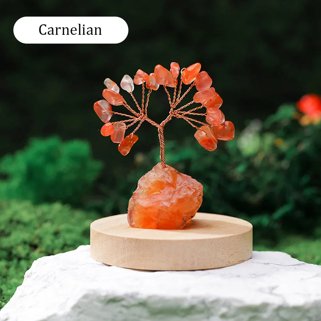 Décoration Arbre en Cristal | Base en Pierre Naturelle & Brute | Arbre de Chance pour la Maison & Bureau