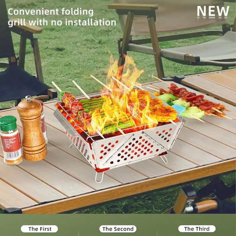 FireFold | Gril pliable en acier inoxydable | Four à bois pour camping et extérieur | 20,5 × 18,7 × 9,2 cm