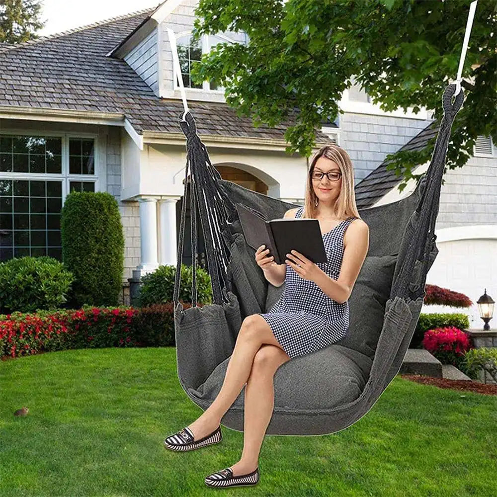 HÄNGELUX Fauteuil suspendu | Capacité de charge de 250 kg | Pour balcon, jardin & salon | Mélange de coton doux – Blanc/Gris/Noir