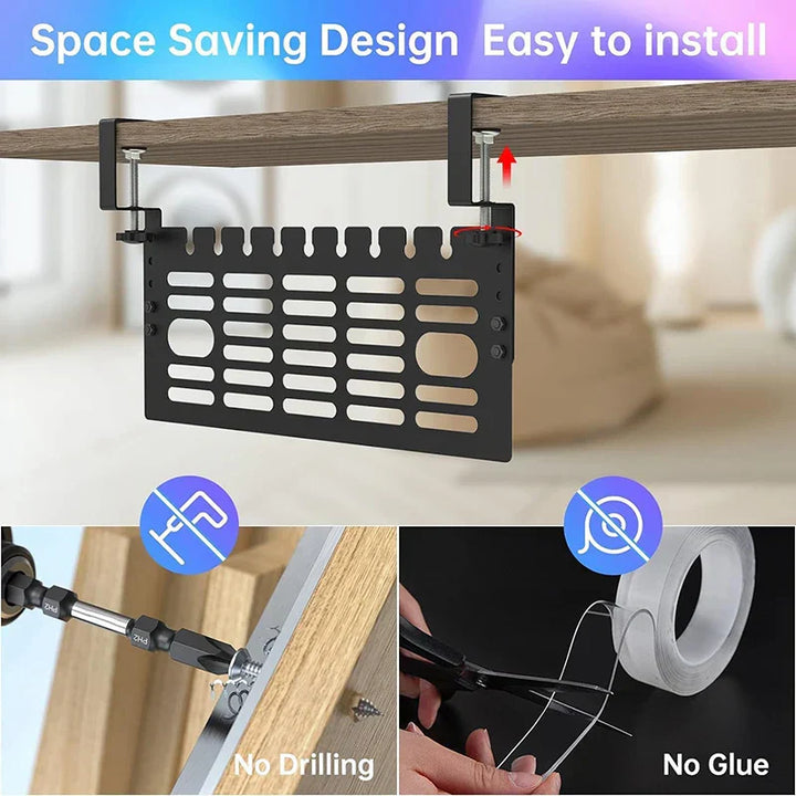 ClampGrid Gestion de câbles sous le bureau | Support de câble en métal avec pince | Pour plateaux de table de 1 à 6 cm | Sans perçage
