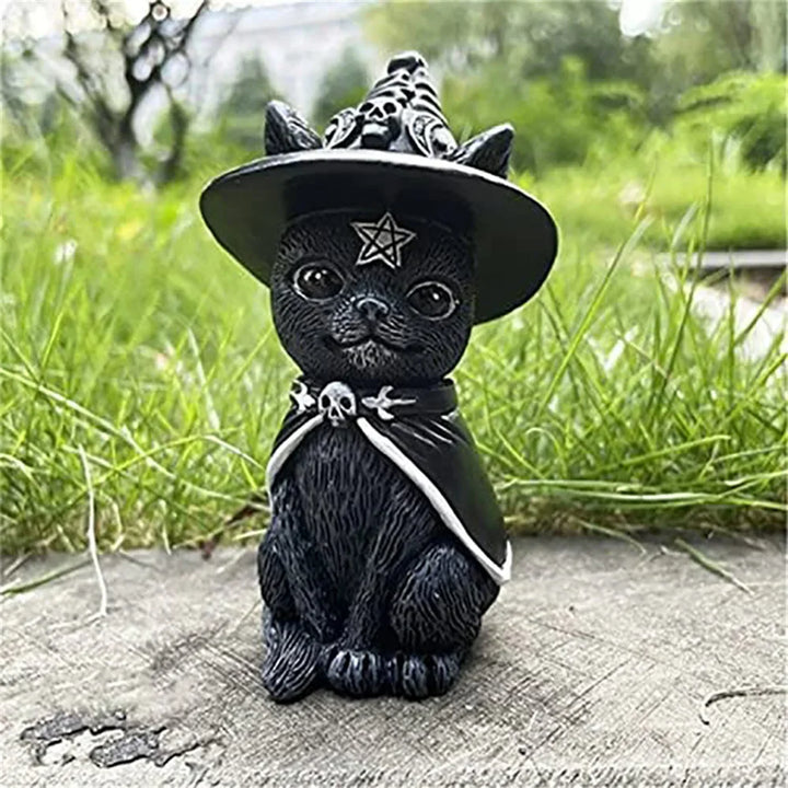 Figurine de Chat Noir MystiCat | Chat Sorcière Peint à la Main | Sculpture en Résine 10 cm | Halloween & Décoration