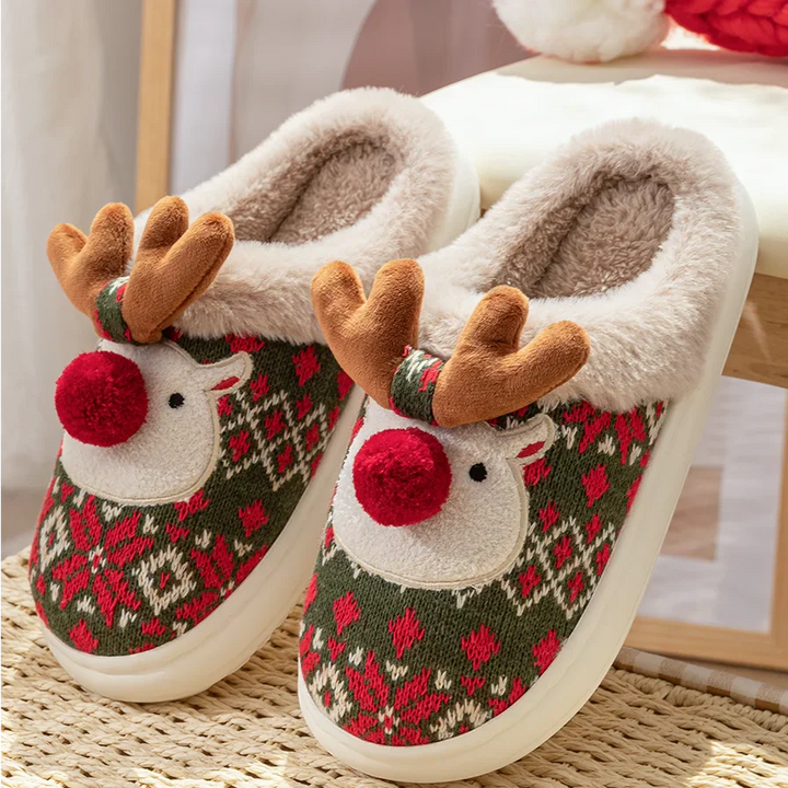 CosyRein | Chaussons d'hiver pour femmes | Design mignon de renne | Doux & antidérapant | Doublure en coton