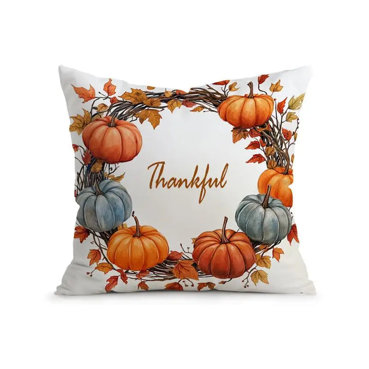 Housse de coussin CosyGratitude | Motif de gratitude automnal | Velours Peach Skin | 45×45 cm