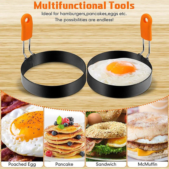 Cookova Moule à œufs et pancakes en silicone avec poignée en acier inoxydable | Antiadhésif & Résistant à la chaleur | Pour œufs, pancakes & plus | Ø environ 9 cm