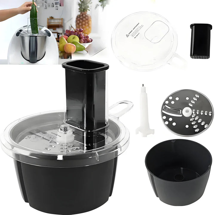 MixWerk Thermomix Set de coupe pour TM6 & TM5 | Coupe-légumes & Râpe à fromage | Accessoire trancheuse pour radis & patates douces | Accessoire avec récipient