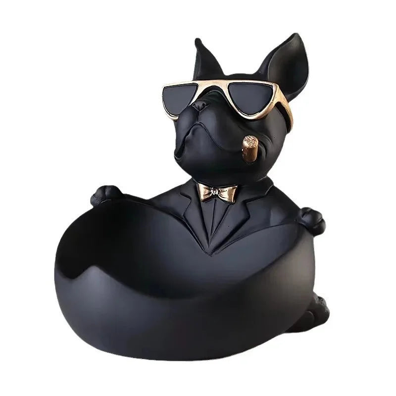Boîte de rangement Deko DoggyKeeper | Figurine en résine chien | Bol noir pour clés, téléphone & bonbons