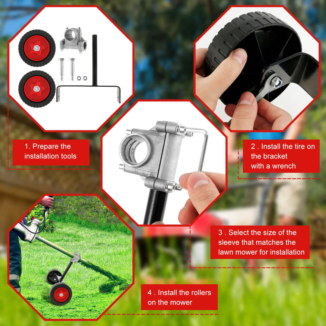 Roue de soutien universelle TRIMNOVA EasyRoll | Réglable en hauteur | Respecte le dos et les bras | Pour tondeuses à gazon et débroussailleuses