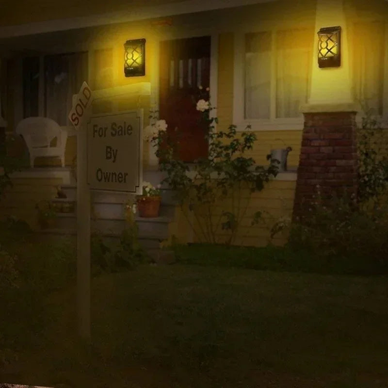Torche Solaire FlammaLuce | 96 LED Lumière Flamme | Étanche IP65 | Applique de Jardin avec Design en Grille