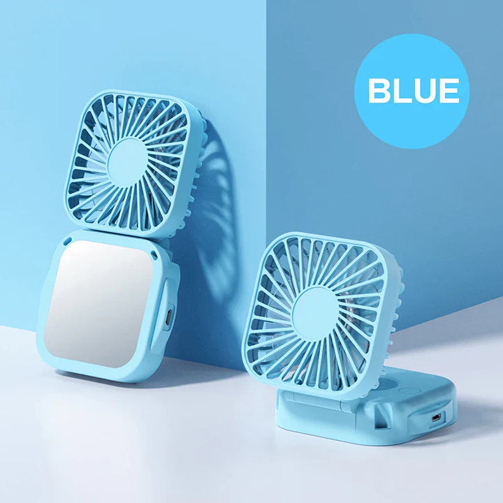 Ventilateur de cou pliable Coolique MirrorFan | Rechargeable USB | Avec miroir de maquillage | 3 vitesses | Silencieux et portable