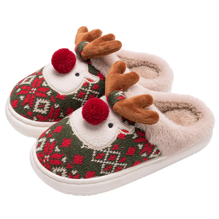 CosyRein | Chaussons d'hiver pour femmes | Design mignon de renne | Doux & antidérapant | Doublure en coton