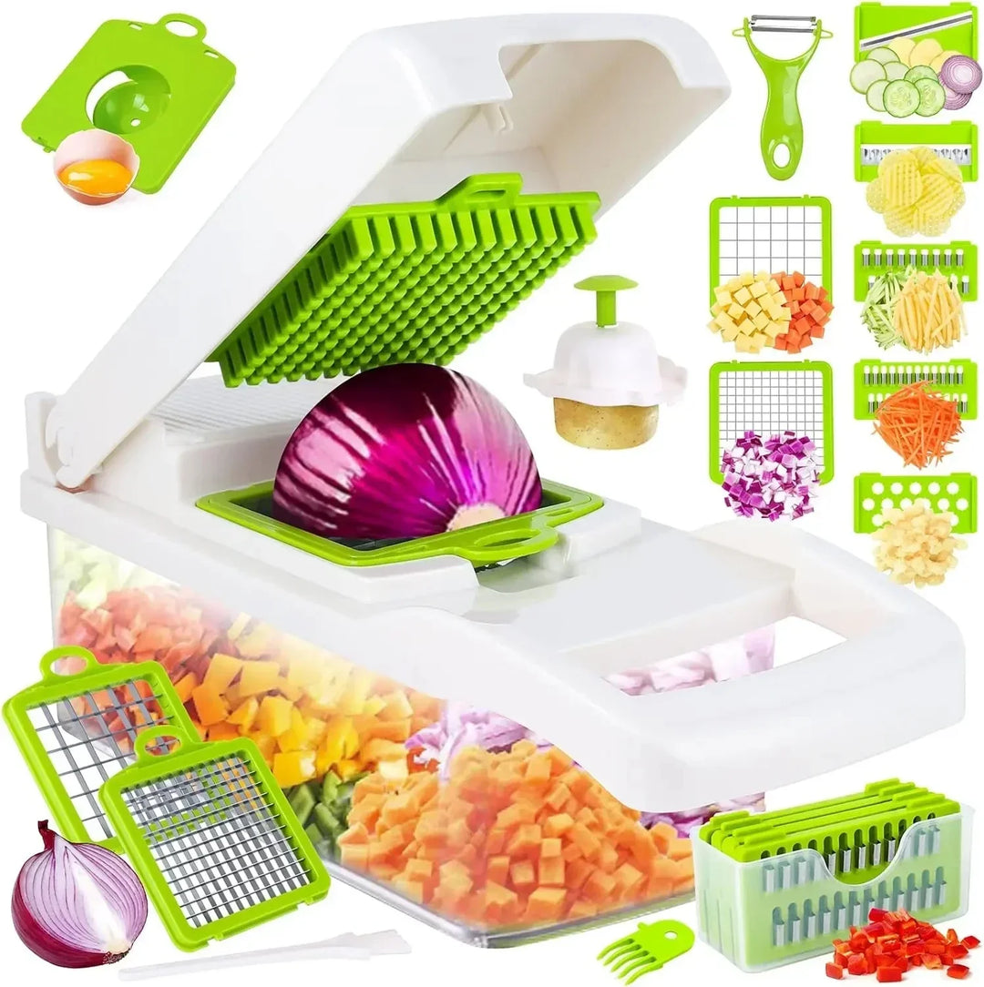 Coupe-légumes 12-en-1 KüchenMeister Pro | Multicoupe avec 7 lames | Râper, couper en dés, trancher | Sans BPA et lave-vaisselle