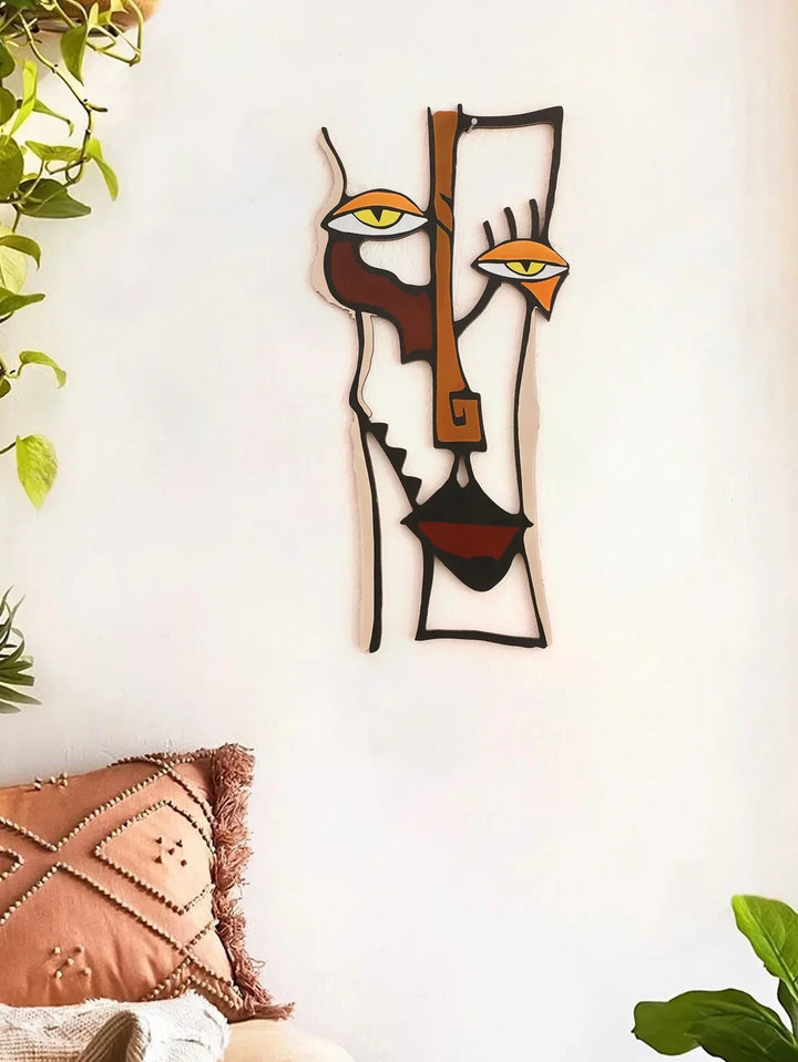 Aurevo Décoration Murale en Bois | Visage Abstrait | Art Mural Moderne | Pour Salon, Chambre & Bureau