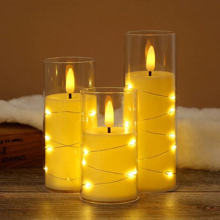 LumiFlame Bougie LED | Lumières en fil de cuivre | Effet cire véritable | 10 / 12,5 / 15 cm | Fonctionne sur piles