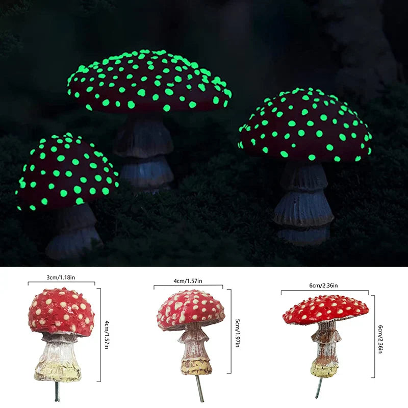 Figurine Mini-Champignon Lumiora GlowShrooms | Ensemble de 3 Décorations de Jardin en Résine | Brille dans le Noir | Pour Jardins de Fées, Plantes en Pot & Paysages DIY