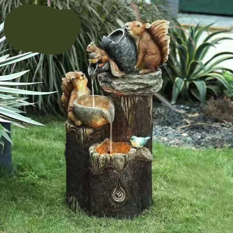 Fontaine Deko Solaire Lunaverde Canard & Écureuil | Figurine de jardin avec lumière LED | Résine synthétique résistante aux intempéries | Pour terrasse & balcon