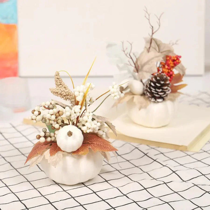 Décoration d'Automne Citrouille | Avec Fleurs Artificielles & Feuilles d'Érable | Décoration de Table Festive