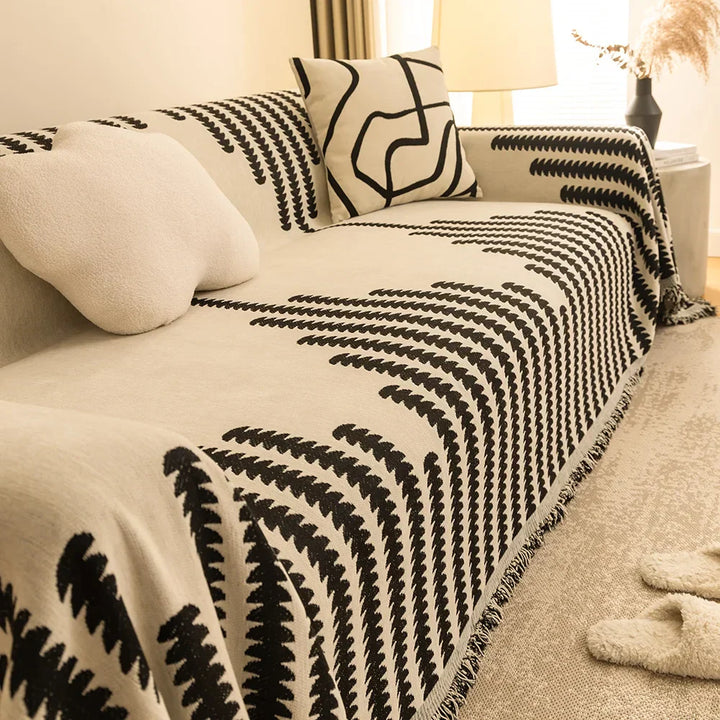 Plaid Sofa-Chenille NordicTassel | Avec Franges | Plaid polyvalent pour le salon et le cocooning | Pour toutes les saisons