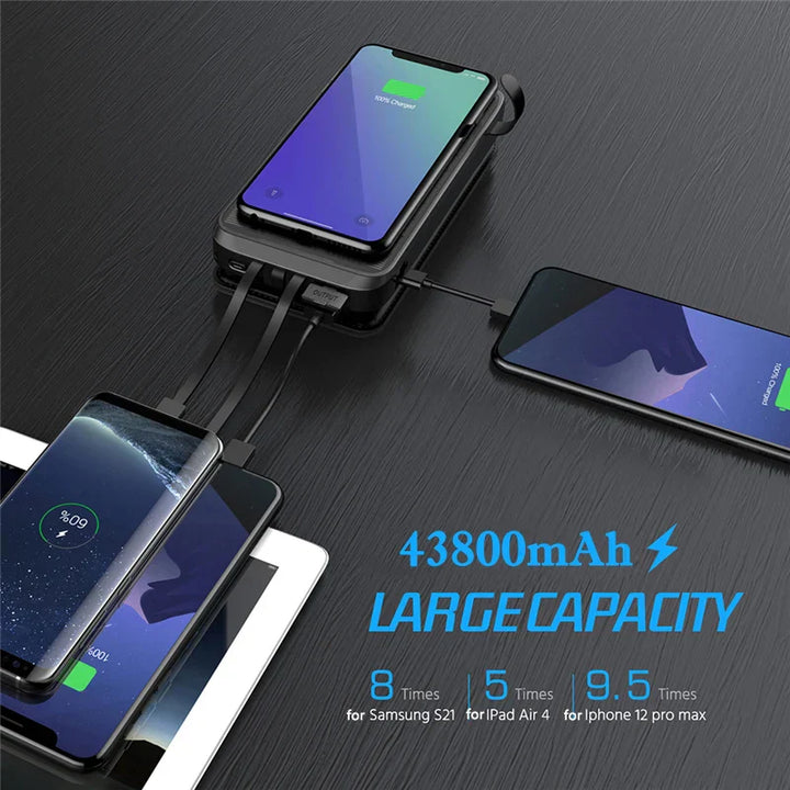 Batterie Solaire VoltCore X Pro 43800mAh | Charge Rapide 20W | Charge Sans Fil 10W | Câbles Intégrés & Lampe LED | Extérieur & Voyage