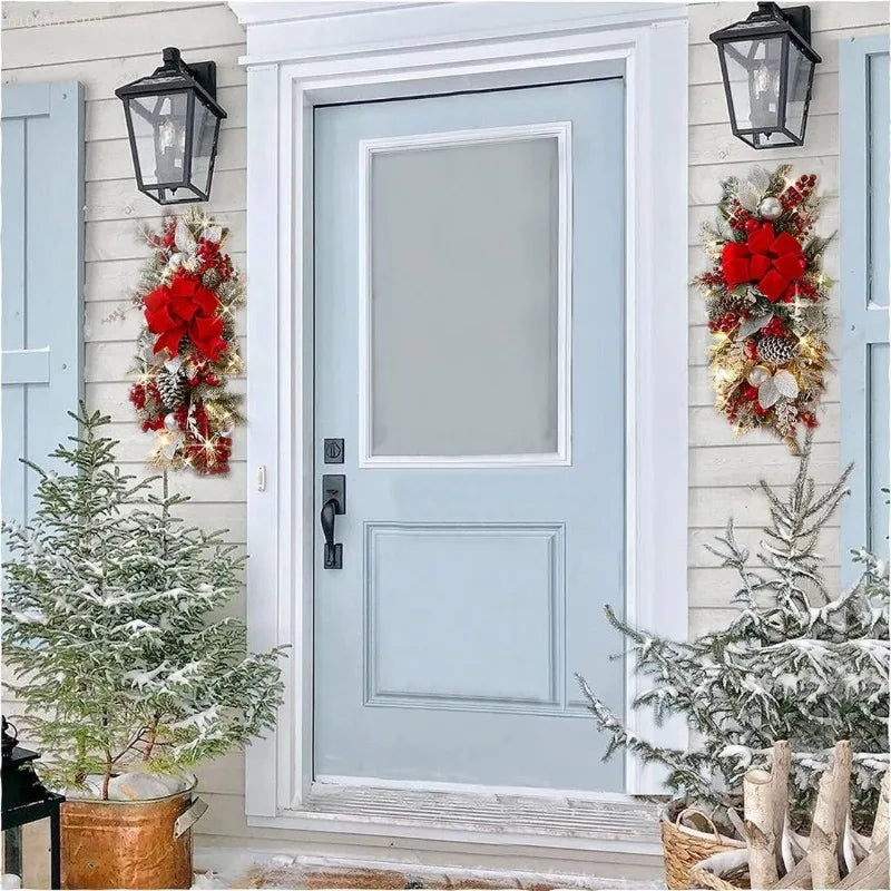 Guirlande de Noël LumiPine | Avec éclairage LED | Guirlande en sapin rustique pour escalier, porte et mur | 45×20 cm