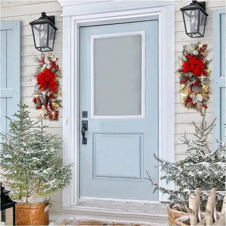 Guirlande de Noël LumiPine | Avec éclairage LED | Guirlande en sapin rustique pour escalier, porte et mur | 45×20 cm