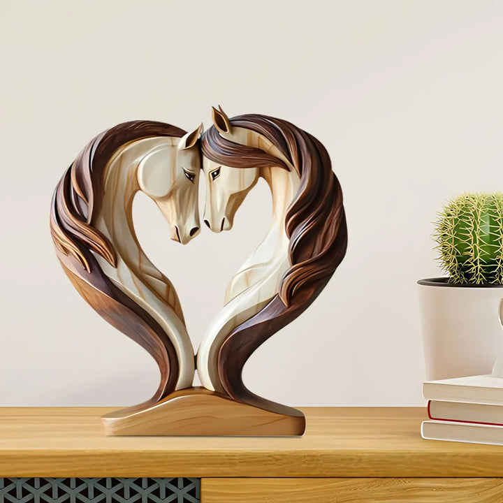 Sculpture de Cheval Equora | Sculpture en Bois de Cheval | Design 2D en Pose d'Étreinte | Décoration pour Salon, Bureau & Chambre d'Enfant