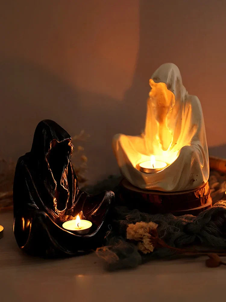 Noctura Porte-Tealight Fantôme | Décoration Halloween & Support de Bougie | Figurine en Résine Fantôme Sans Visage | 15×12×10,5 cm