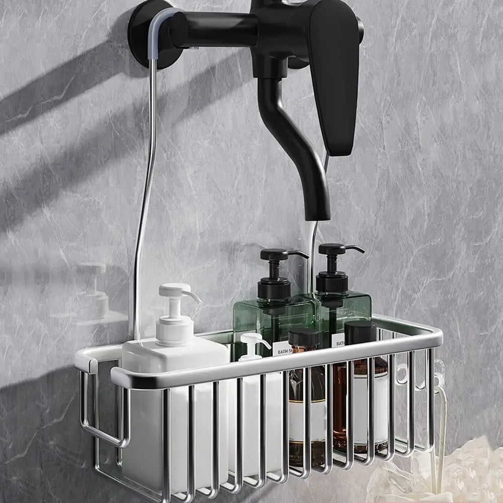 DuschGlanz AeroRack Panier de Douche Suspendu en Aluminium | Étagère de Douche Inoxydable avec Crochets | Grande Capacité pour Shampooing & Accessoires de Bain