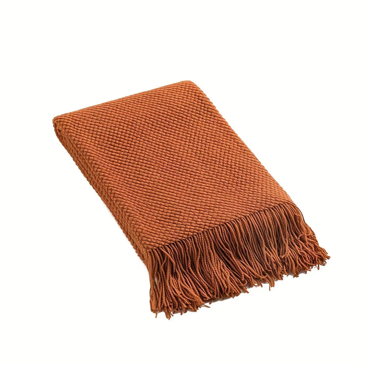 Aurelia Cozy Plaid en tricot avec pompons en orange Morandi | Doux & Réchauffant | 3 tailles | Pour canapé, lit & voyages