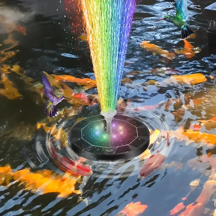 Fontaine Solaire LumiFonte 3.5W | Avec LED RGB & 6 buses | Batterie 1500 mAh & Système de filtration | Pour bain d'oiseaux, étang & jardin