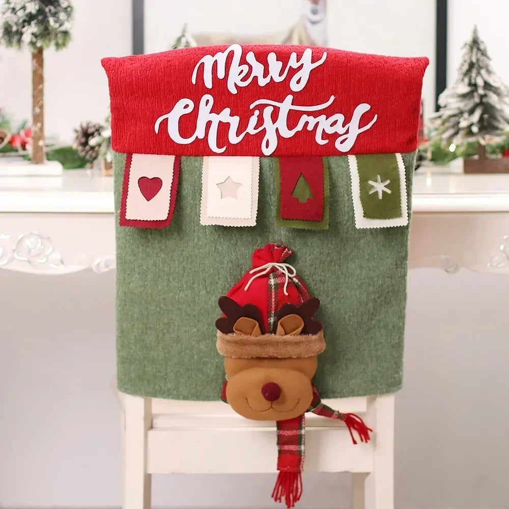 Housse de chaise de Noël MerrySeat | Design Père Noël, Bonhomme de neige & Renne | Housse de chaise en tissu | Décoration réutilisable pour Noël