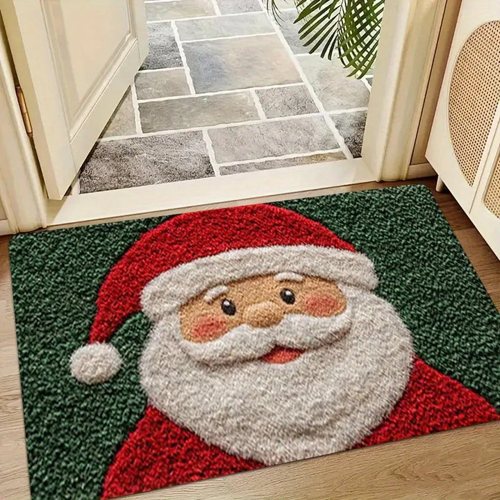 Amour d'hiver | Tapis de Noël | Père Noël & Bonhomme en pain d'épice | Rouge | Pour intérieur & extérieur | Antidérapant & Lavable