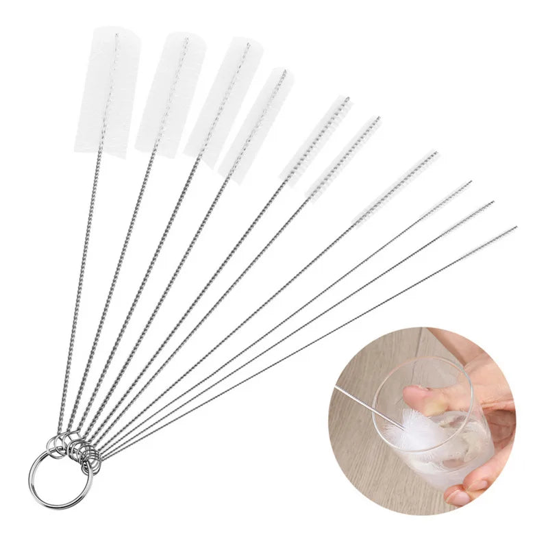 Set de brosses de nettoyage Brushilo 10 pièces | Acier inoxydable avec poils en nylon | Pour pailles, bouteilles, tubes & accessoires de laboratoire