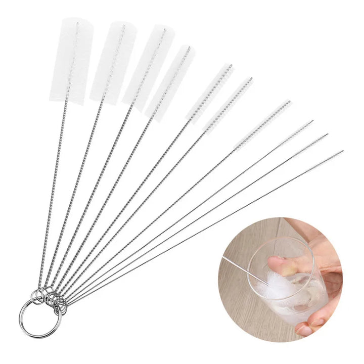 Set de brosses de nettoyage Brushilo 10 pièces | Acier inoxydable avec poils en nylon | Pour pailles, bouteilles, tubes & accessoires de laboratoire