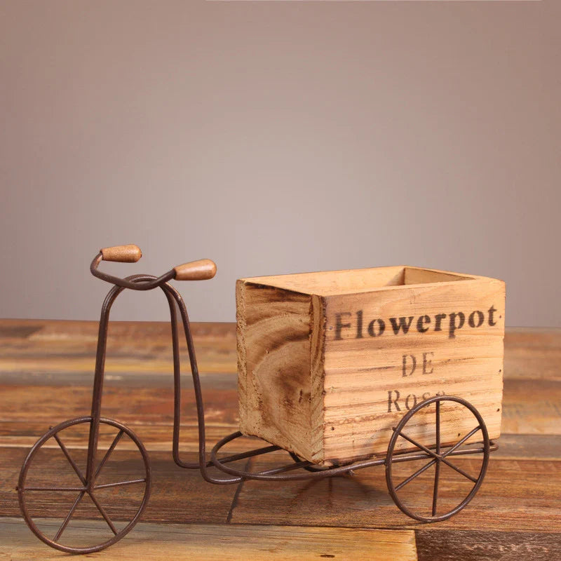 VeloFlora | Pot de fleurs rétro en design de vélo en bois | Support de plantes créatif | Pour la maison et le jardin