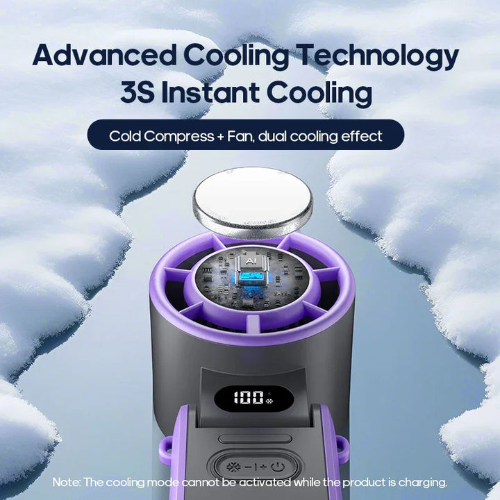 CoolityGo Ventilateur à main avec technologie Ice-Cool | 100 niveaux de vitesse | Batterie de 3600mAh | Pliable et ultraléger