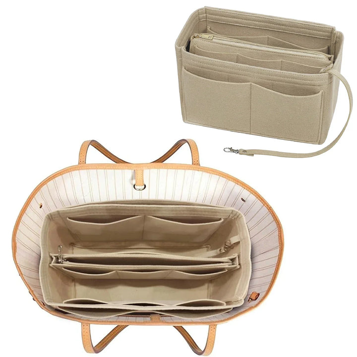 Organiseur TaschenLuxe | Insertion en feutre avec fermeture éclair | 15 compartiments & porte-clés | Pour sacs à main & shopper