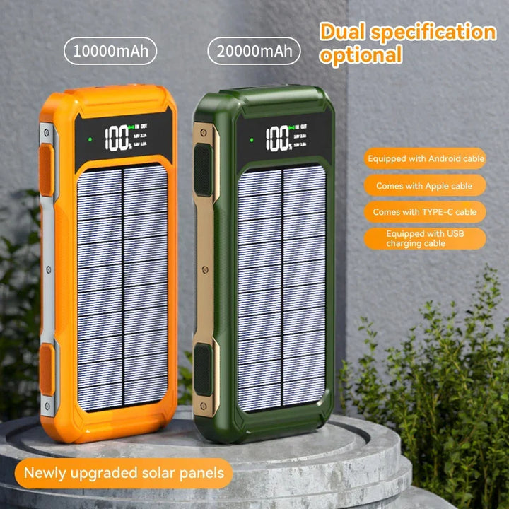 Powerbank Solaire Voltora 200K | 200.000mAh | Câble 4-en-1 | Charge Rapide & LED d'Urgence | Pour iPhone & Samsung