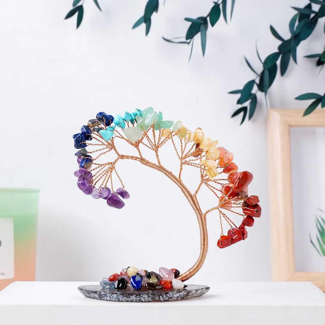 Amethysta | Arbre de bonheur en cristal naturel avec base en tranches d'agate – Arbre Feng Shui fait à la main pour la prospérité et l'harmonie