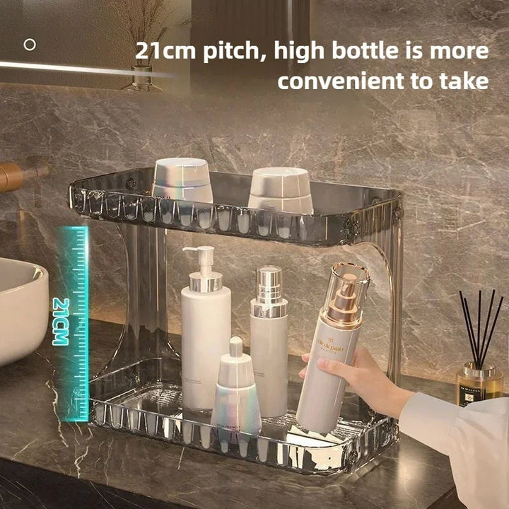 PureStak Étagère de Salle de Bain | À Deux Niveaux | Organisateur de Cosmétique & de Soins | Support pour Lavabo & Table