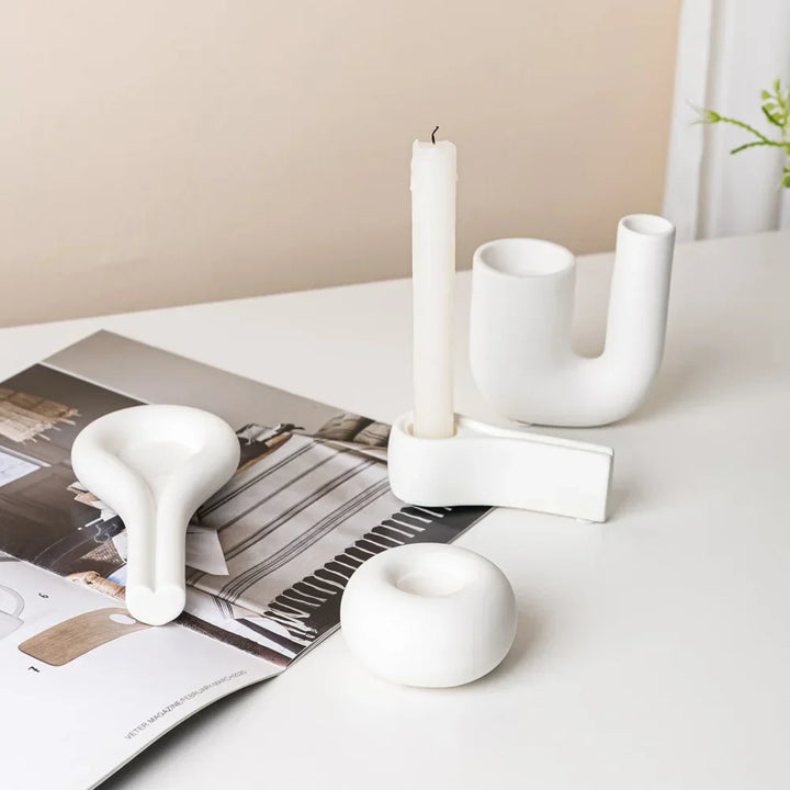 LUXORA Porte-bougie | Forme cylindrique | Argenté | Décoration moderne en céramique