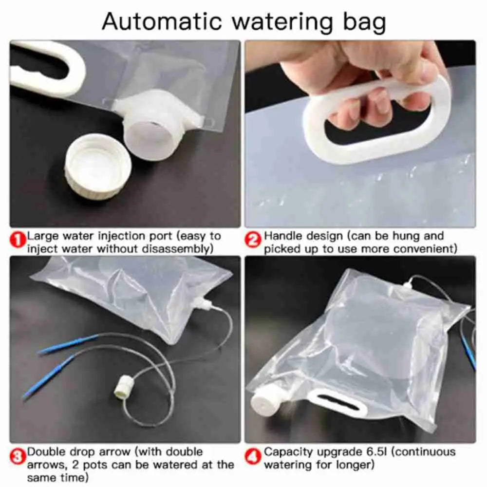 Floriva Sacs d'arrosage pour plantes | Arrosage automatique par goutte à goutte jusqu'à 30 jours | Avec valve et tuyau de 1 m | 2–6,5 L