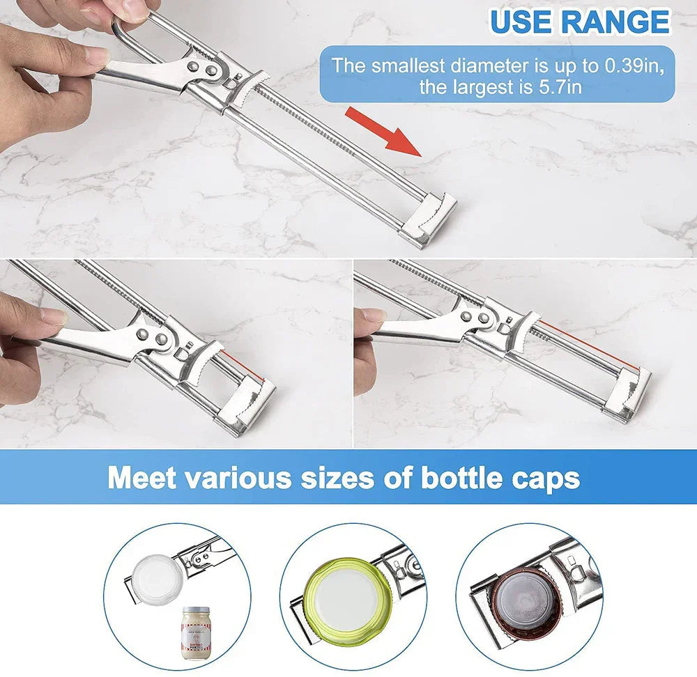 Ouvre-bocaux Gripano | Ouvre-bocaux en acier inoxydable réglable | Pour les mains faibles | Poignée antidérapante & facile à utiliser