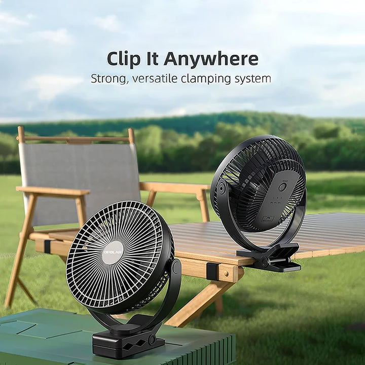 Clip-Ventilateur BreeziClip | 8 pouces | Silencieux & Rechargeable | Batterie de 10.000 mAh | Pour poussettes, camping & à la maison