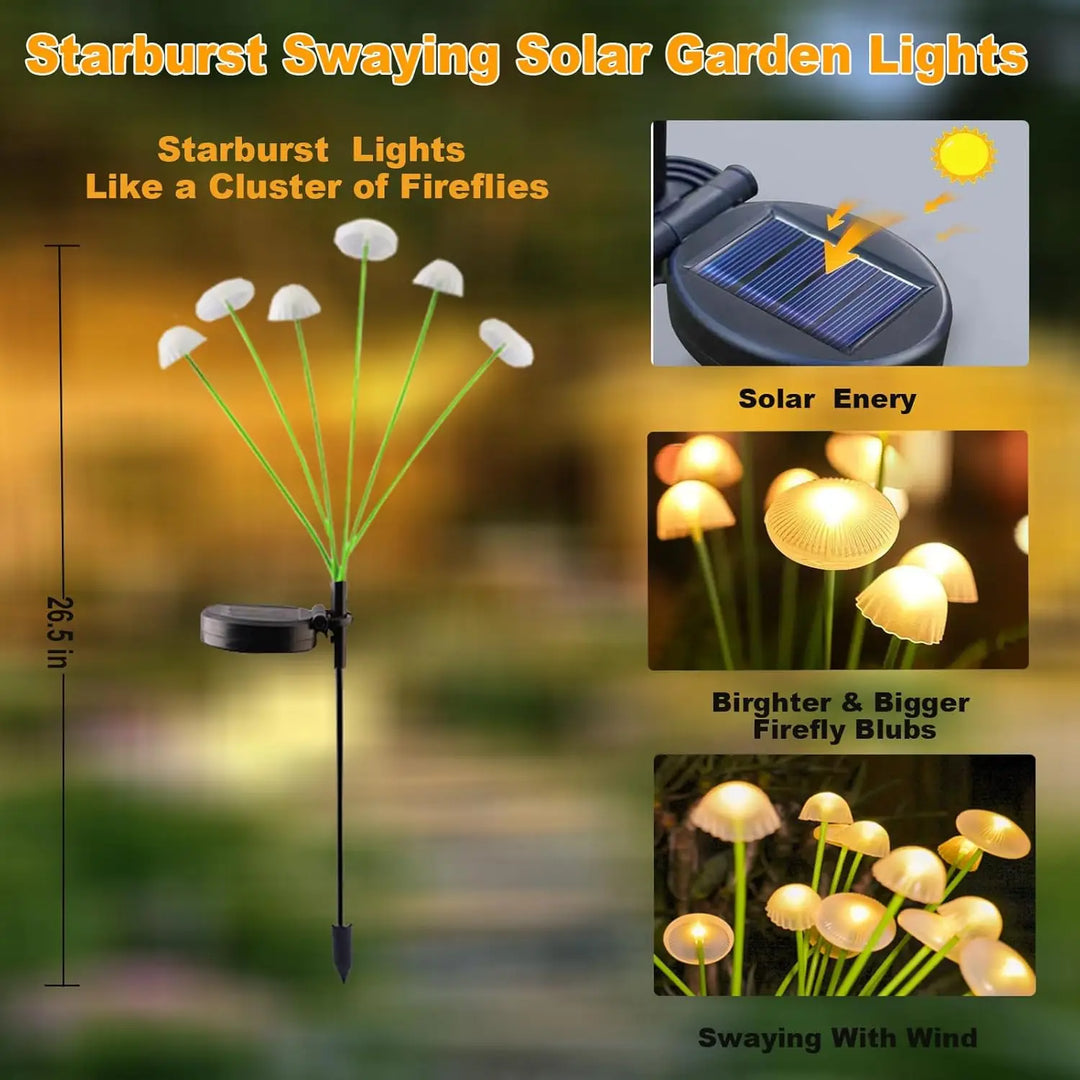 GlowPilz Lampe de jardin solaire 6 LEDs | Design méduse & champignon | Pour jardin, terrasse & espaces extérieurs