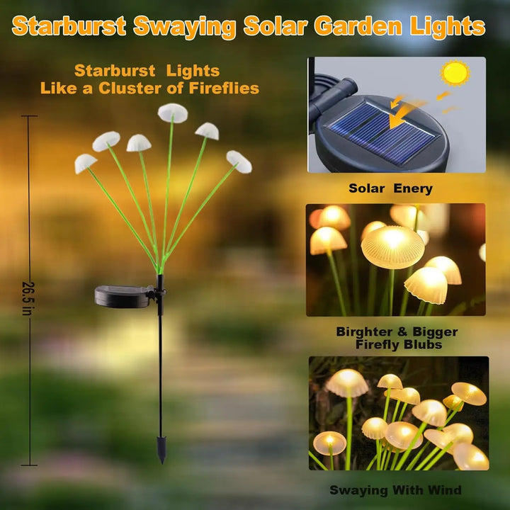 GlowPilz Lampe de jardin solaire 6 LEDs | Design méduse & champignon | Pour jardin, terrasse & espaces extérieurs